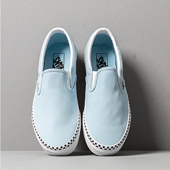 Vans Shoes Vans Classic Slipon Baby Blue With Check Foxing Poshmark